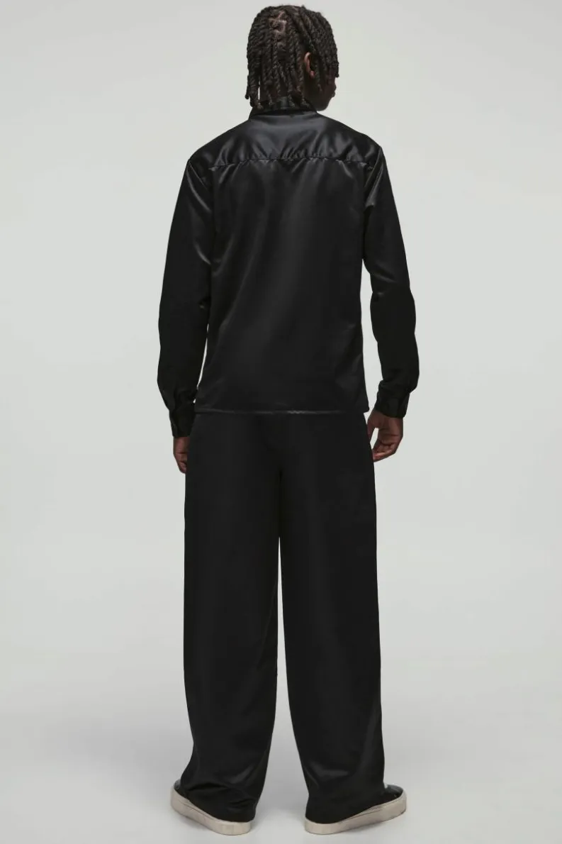 Cheap boohoo Oversized Deep V Satin Set black