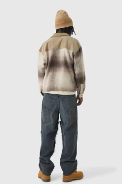 Outlet boohooMAN Oversized Denim Checked Quilted Overshirt sand