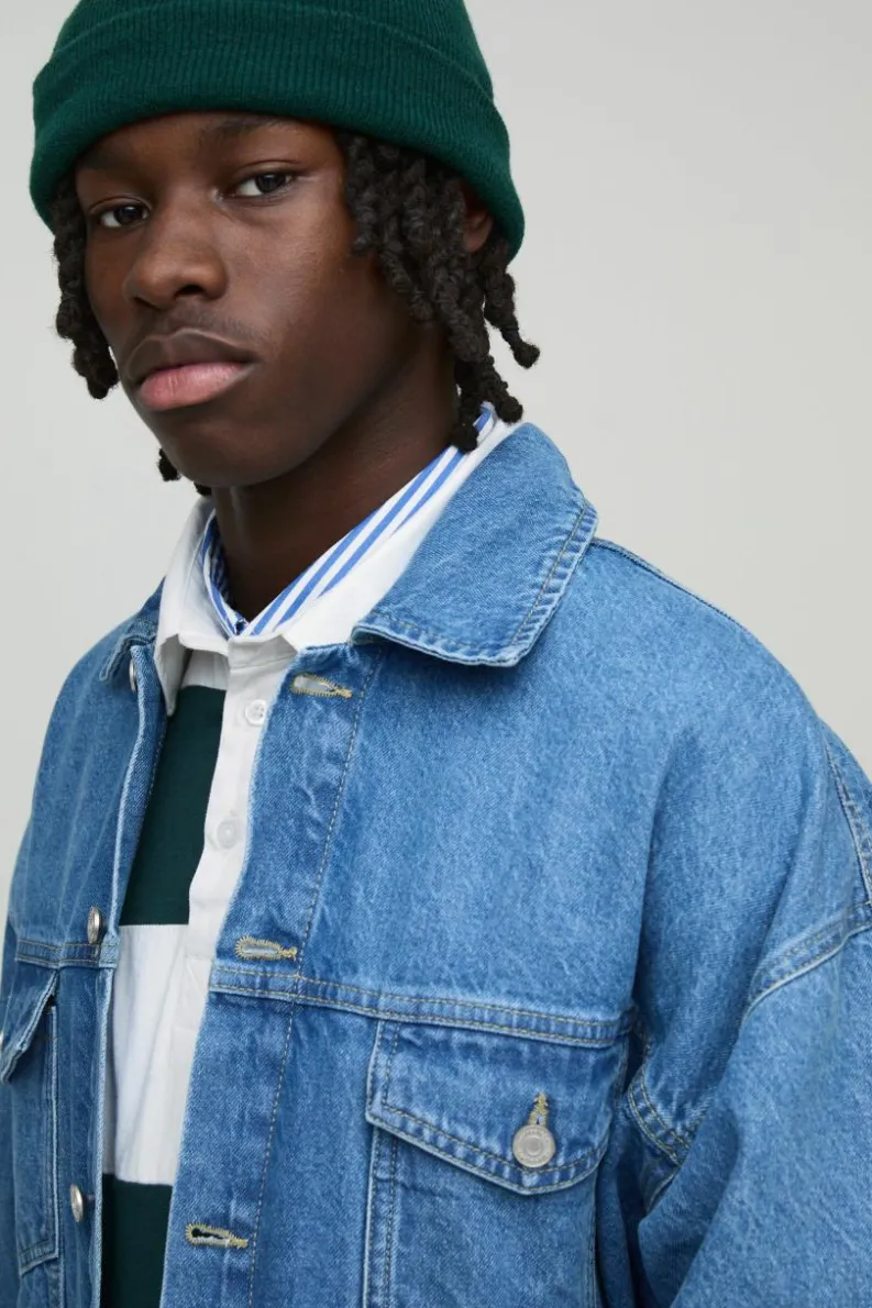 Online boohooMAN Oversized Denim Jacket light wash