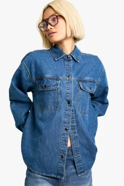 Flash Sale boohoo Oversized Denim Shirt mid wash