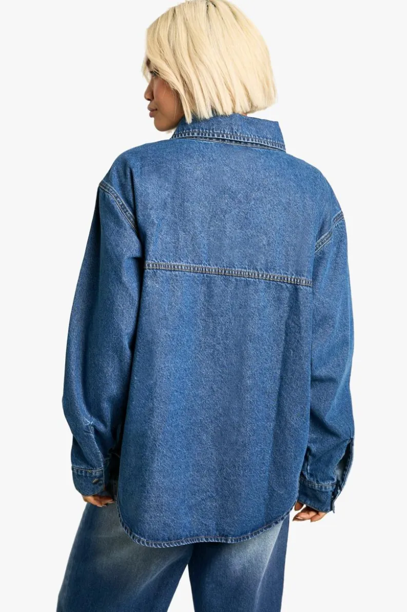Flash Sale boohoo Oversized Denim Shirt mid wash