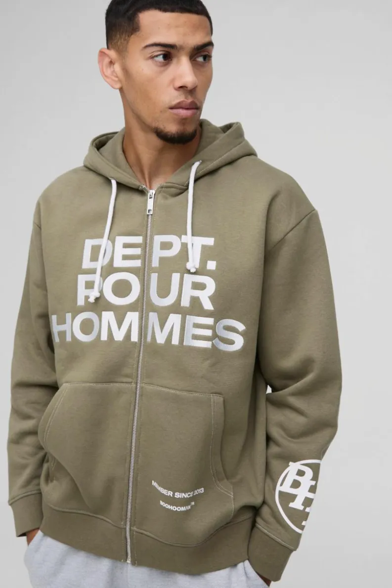 Shop boohooMAN Oversized Dept Homme Rope Drawcord Hoodie khaki