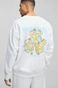 Store boohooMAN Oversized Disney Hercules License Print Sweatshirt white
