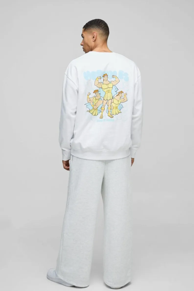 Store boohooMAN Oversized Disney Hercules License Print Sweatshirt white