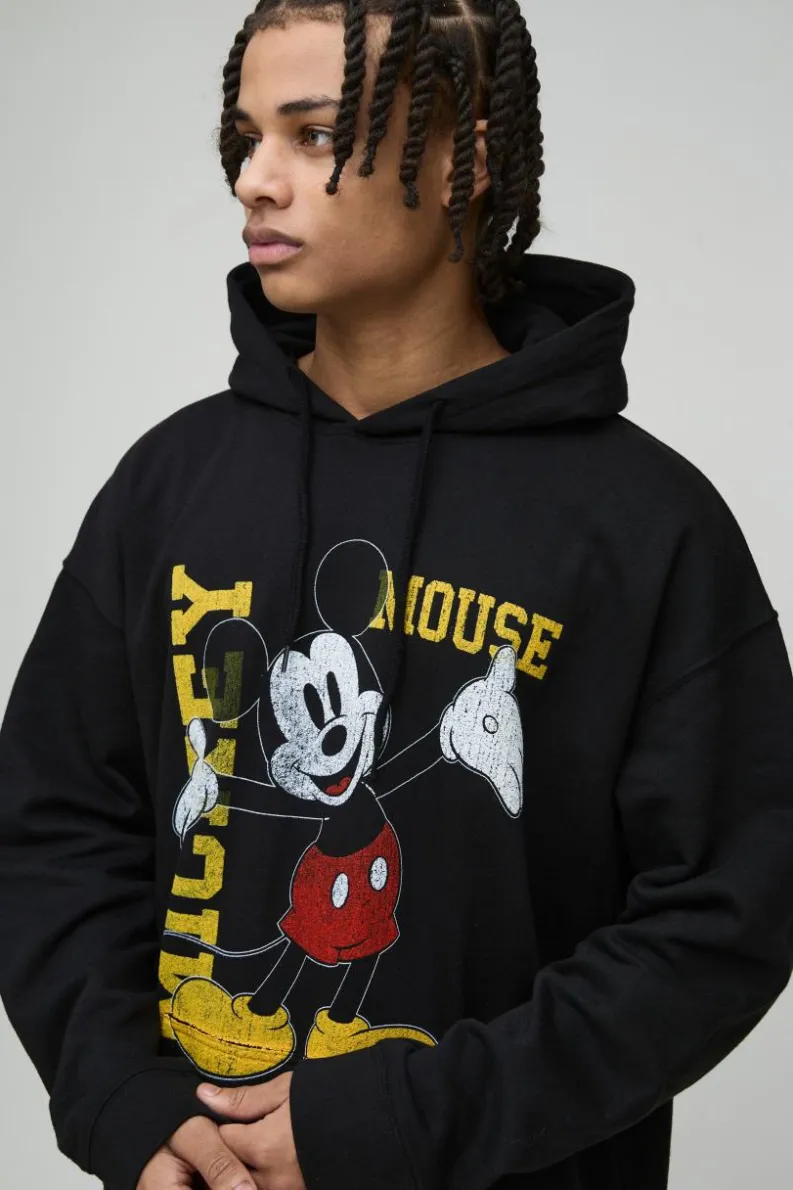 Store boohooMAN Oversized Disney Mickey Mouse License Print Hoodie black