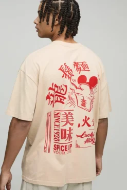 Discount boohooMAN Oversized Disney Mickey Mouse Anime License T-Shirt sand