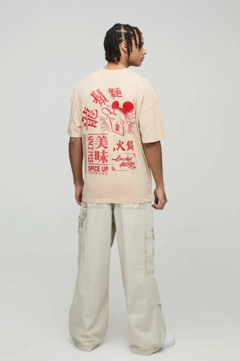 Discount boohooMAN Oversized Disney Mickey Mouse Anime License T-Shirt sand