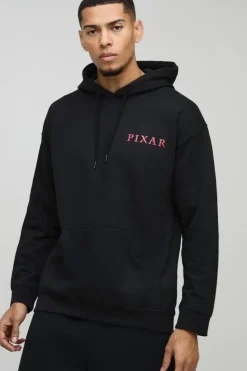 Hot boohooMAN Oversized Disney Pixar Multi Character License Print Hoodie black