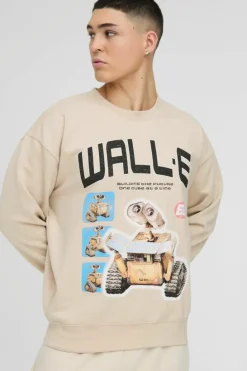 Online boohooMAN Oversized Disney Wall-E License Print Sweatshirt stone