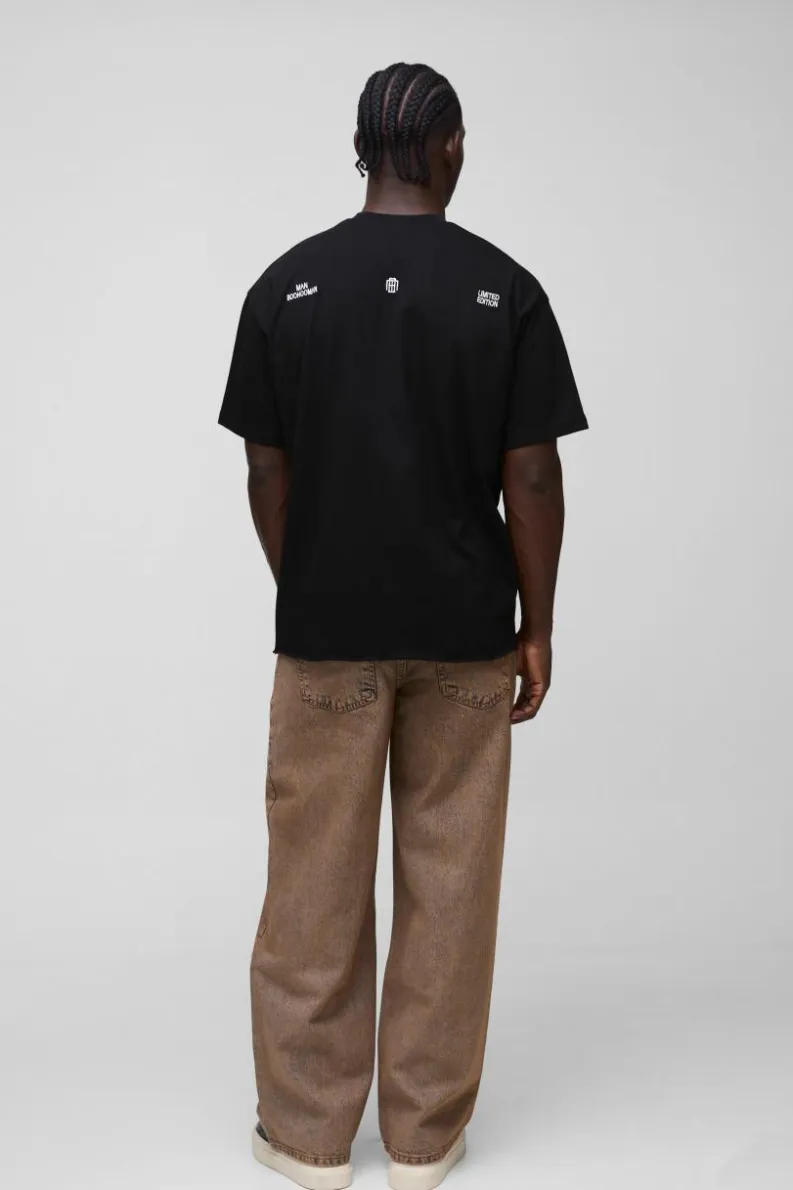 Best Sale boohooMAN Oversized Distressed Graphic T-Shirt With Woven Label black