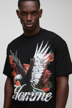 Best Sale boohooMAN Oversized Distressed Graphic T-Shirt With Woven Label black