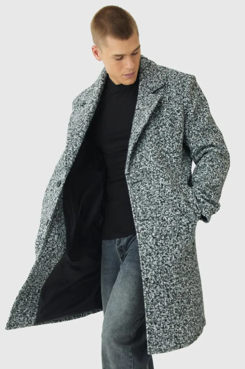 Outlet boohooMAN Oversized Double Breasted Boucle Overcoat In grey
