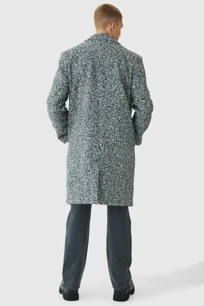Outlet boohooMAN Oversized Double Breasted Boucle Overcoat In grey