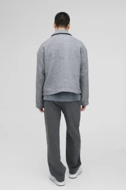 Cheap boohooMAN Oversized Double Breasted Cropped Overcoat In black