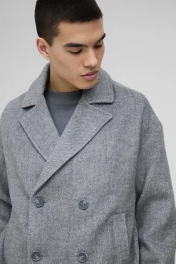 Cheap boohooMAN Oversized Double Breasted Cropped Overcoat In black