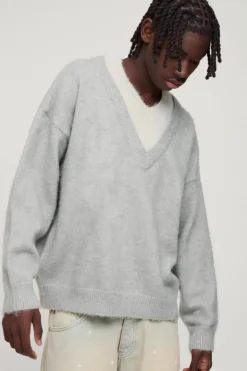 Sale boohooMAN Oversized Double Layer Brushed Knitted Jumper grey