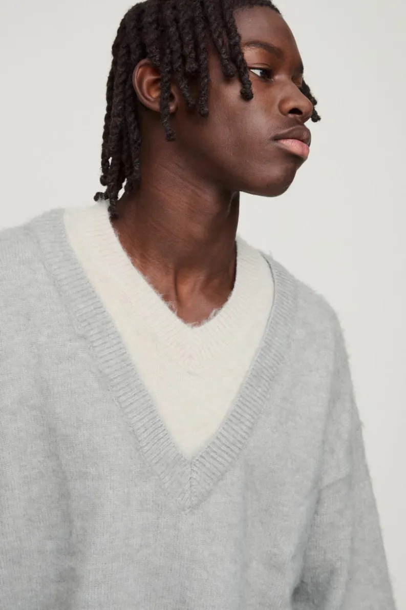 Sale boohooMAN Oversized Double Layer Brushed Knitted Jumper grey