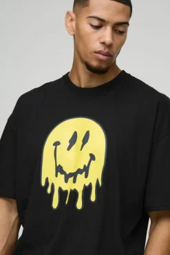 Sale boohooMAN Oversized Drip Face Graphic T-Shirt black