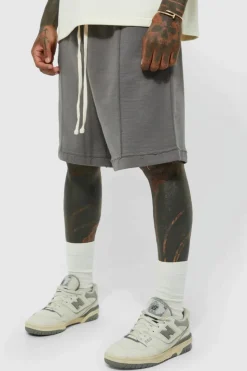 Cheap boohooMAN Oversized Drop Crotch Rib Hem Loopback Short charcoal