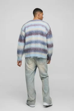 Clearance boohooMAN Oversized Dropped Shoulder Brushed Stripe Knitted Cardigan brown