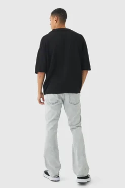 Cheap boohooMAN Oversized Dropped Shoulder Knitted Polo Shirt black