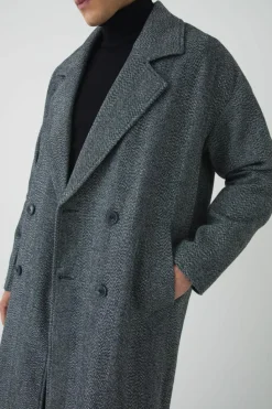Outlet boohooMAN Oversized Drop Shoulder Herringbone Overcoat In grey