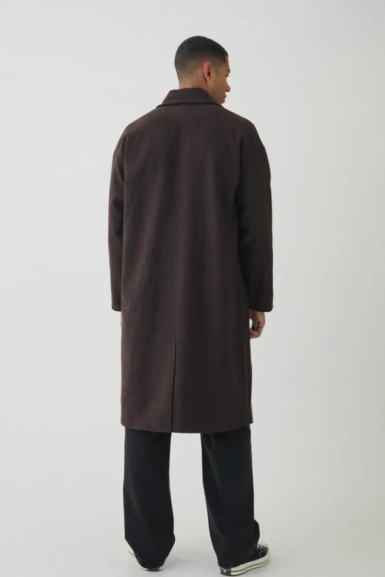 Cheap boohooMAN Oversized Drop Shoulder Herringbone Overcoat In brown
