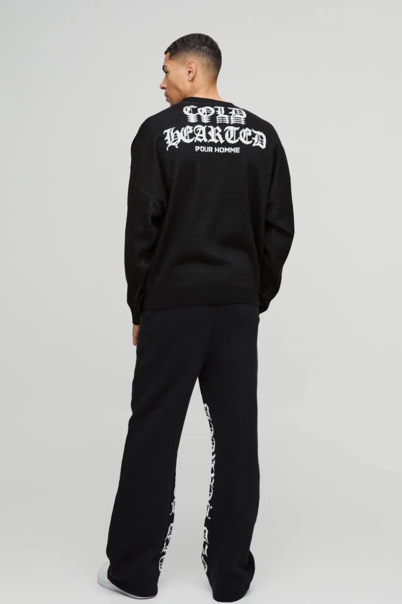 Clearance boohooMAN Oversized Drop Shoulder Skeleton Print Knitted Jumper black