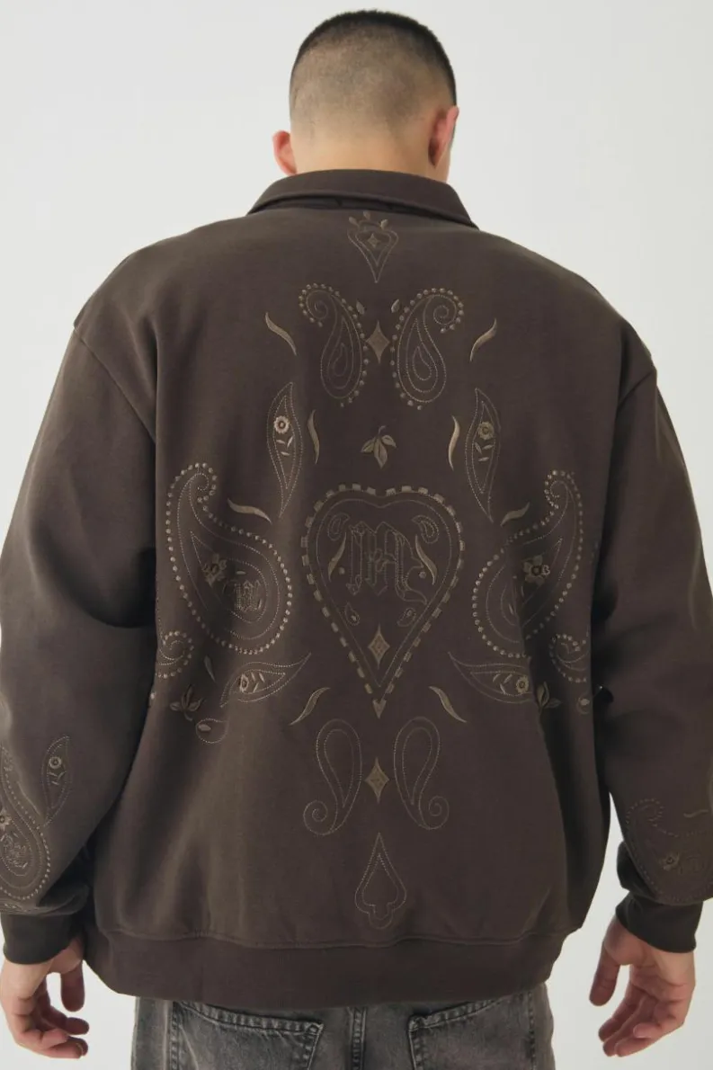 Flash Sale boohooMAN Oversized Embroidered Paisley Harrington Jacket brown