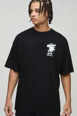 Cheap boohooMAN Oversized Espresso Cartoon Puff Print T-Shirt black