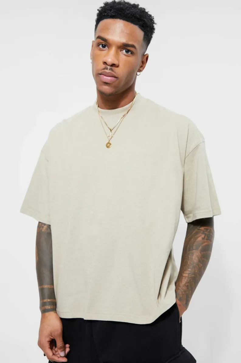Best Sale boohooMAN Oversized Extended Neck Boxy T-shirt stone