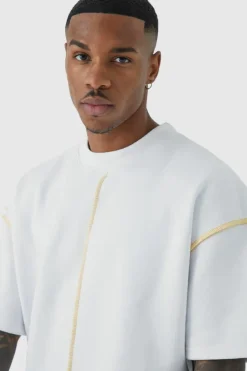 Discount boohooMAN Oversized Extended Neck Contrast Sweatshirt white