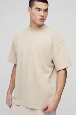 Hot boohooMAN Oversized Extended Neck Heavyweight T-shirt stone