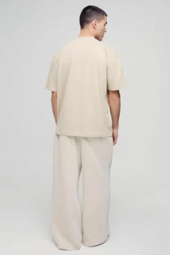 Hot boohooMAN Oversized Extended Neck Heavyweight T-shirt stone
