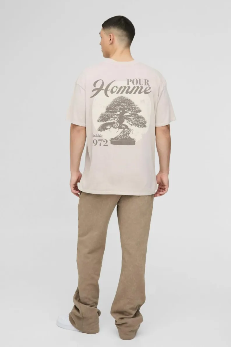 Fashion boohooMAN Oversized Extended Neck Pour Homme Bonsai Tree Washed T-Shirt taupe