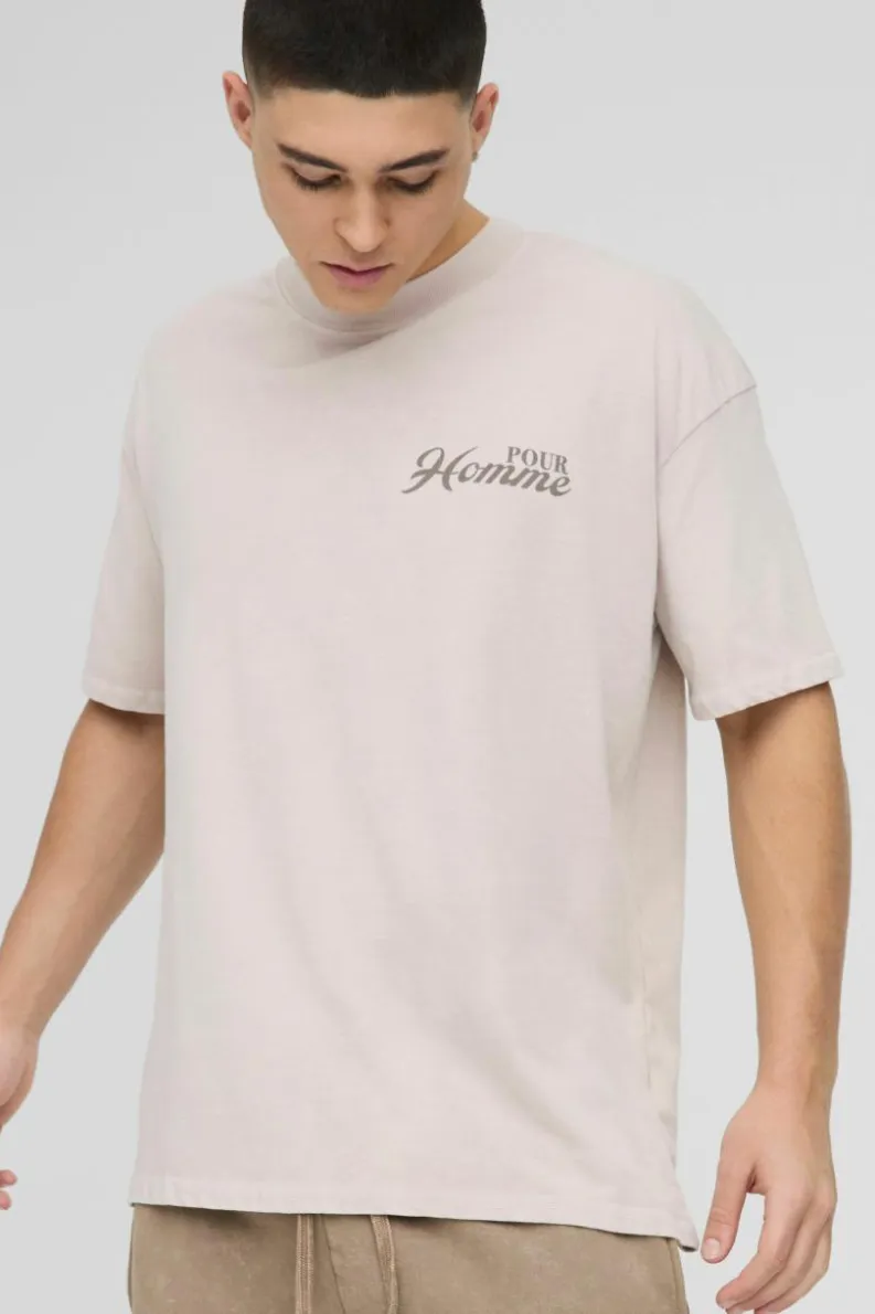 Fashion boohooMAN Oversized Extended Neck Pour Homme Bonsai Tree Washed T-Shirt taupe