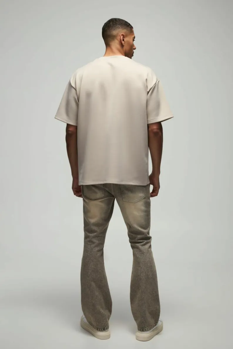 Hot boohooMAN Oversized Extended Neck Scuba T-Shirt stone
