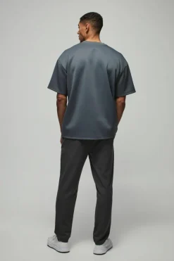Shop boohooMAN Oversized Extended Neck Scuba T-Shirt slate