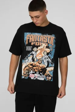 Outlet boohooMAN Oversized Fantastic Four Comic License Print T-Shirt black