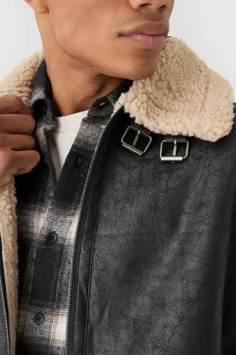 Cheap boohooMAN Oversized Faux Suede Aviator Gilet Jacket In black