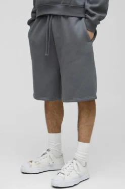 New boohooMAN Oversized Fit Drop Crotch Basic Lightweight Shorts charcoal
