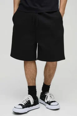 Sale boohooMAN Oversized Fit Drop Crotch Basic Lightweight Shorts black