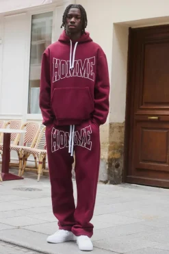 Online boohooMAN Oversized Fit Homme Print Tracksuit burgundy