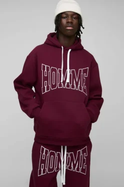 Online boohooMAN Oversized Fit Homme Print Tracksuit burgundy