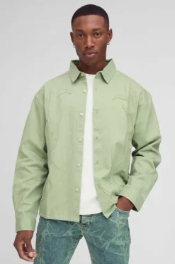 Cheap boohooMAN Oversized Flame Applique Shirt dusty green