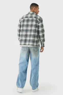 Clearance boohooMAN Oversized Flannel Check Long Sleeve Shirt white