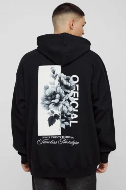 Flash Sale boohooMAN Oversized Floral Graphic Hoodie black