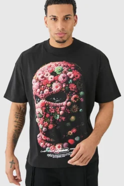 Discount boohooMAN Oversized Floral Mask T-shirt black