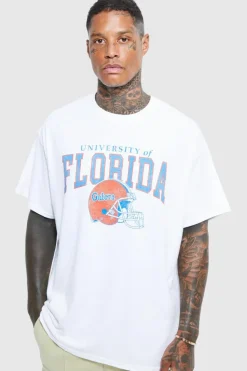 Shop boohooMAN Oversized Florida License T-shirt white