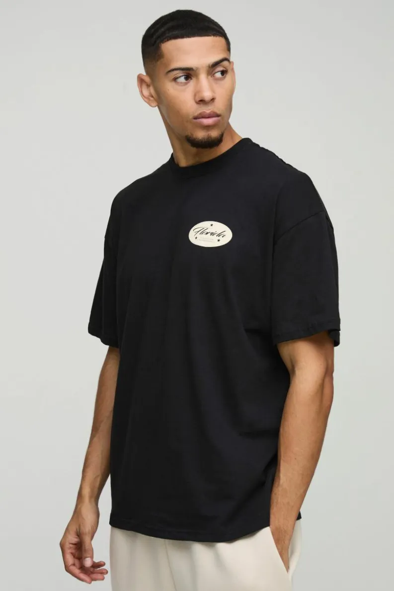 Sale boohooMAN Oversized Florida Print T-Shirt black